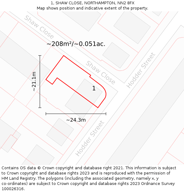 1, SHAW CLOSE, NORTHAMPTON, NN2 8FX: Plot and title map