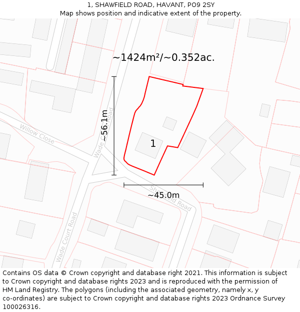 1, SHAWFIELD ROAD, HAVANT, PO9 2SY: Plot and title map