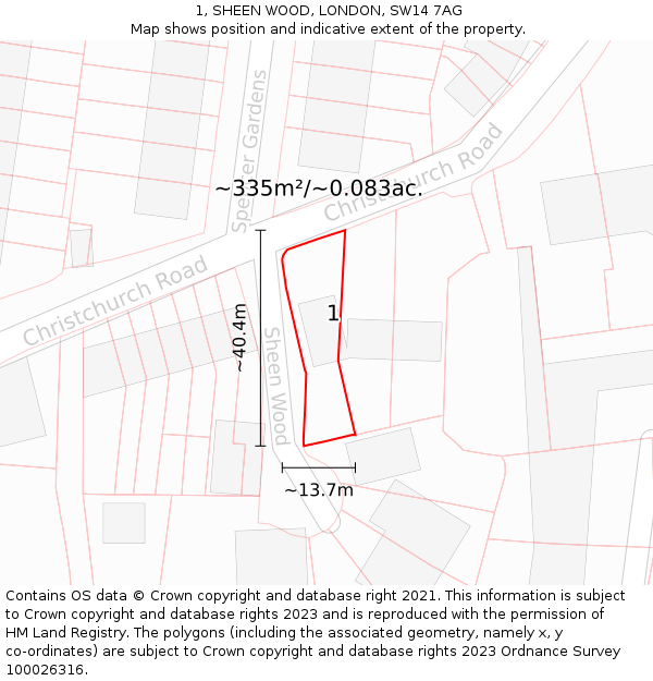 1, SHEEN WOOD, LONDON, SW14 7AG: Plot and title map