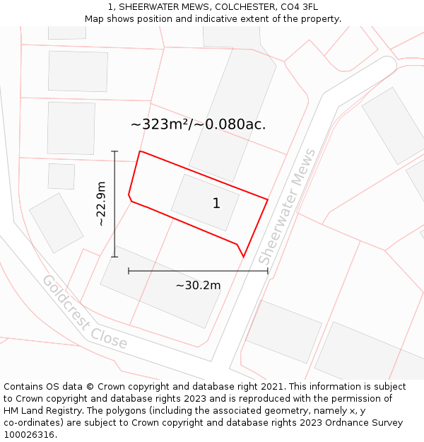 1, SHEERWATER MEWS, COLCHESTER, CO4 3FL: Plot and title map