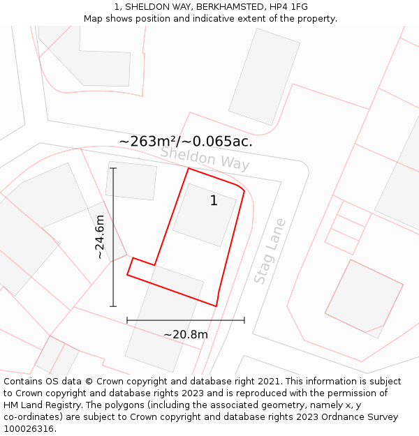 1, SHELDON WAY, BERKHAMSTED, HP4 1FG: Plot and title map