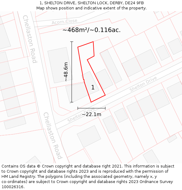 1, SHELTON DRIVE, SHELTON LOCK, DERBY, DE24 9FB: Plot and title map