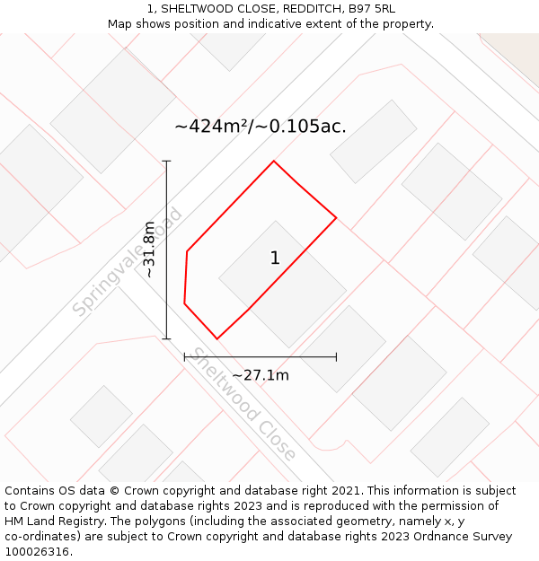 1, SHELTWOOD CLOSE, REDDITCH, B97 5RL: Plot and title map