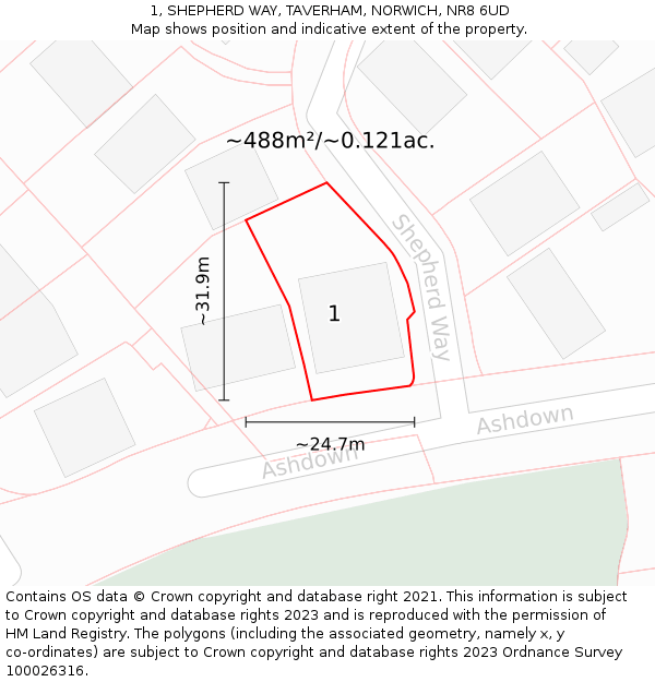 1, SHEPHERD WAY, TAVERHAM, NORWICH, NR8 6UD: Plot and title map