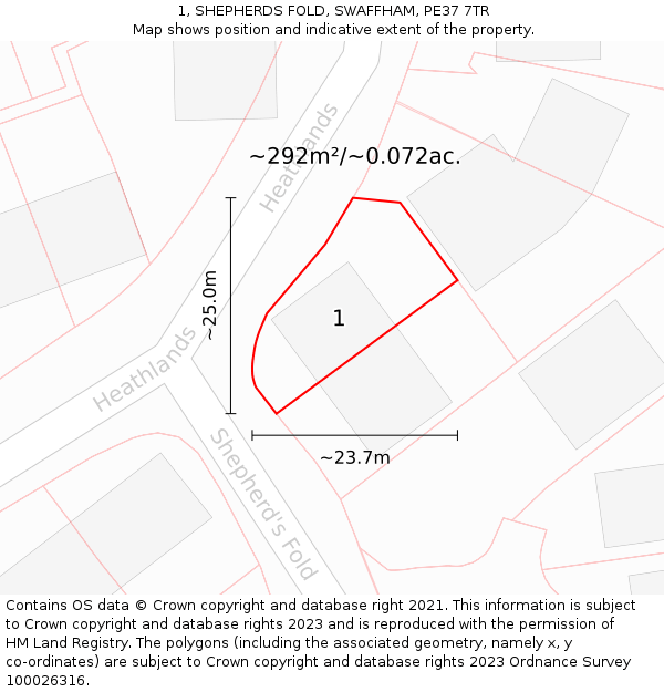 1, SHEPHERDS FOLD, SWAFFHAM, PE37 7TR: Plot and title map