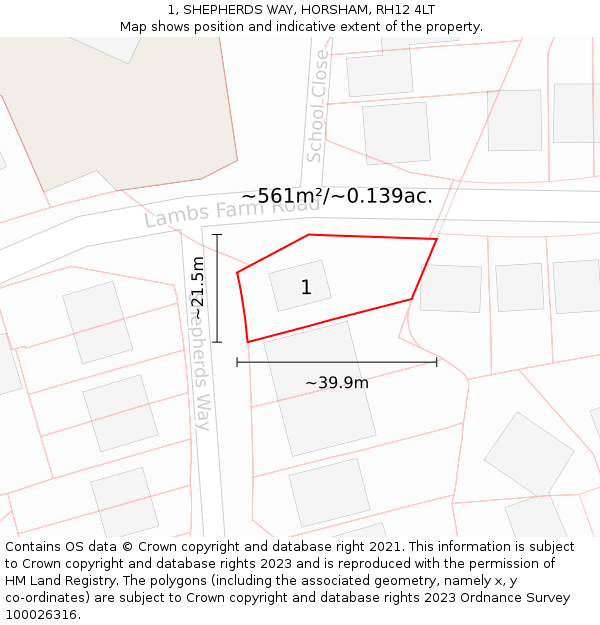 1, SHEPHERDS WAY, HORSHAM, RH12 4LT: Plot and title map