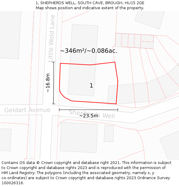 1, SHEPHERDS WELL, SOUTH CAVE, BROUGH, HU15 2GE: Plot and title map