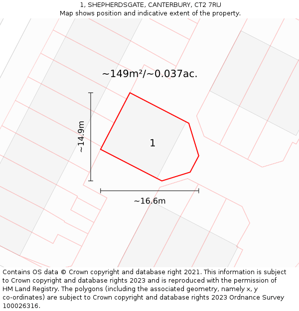 1, SHEPHERDSGATE, CANTERBURY, CT2 7RU: Plot and title map