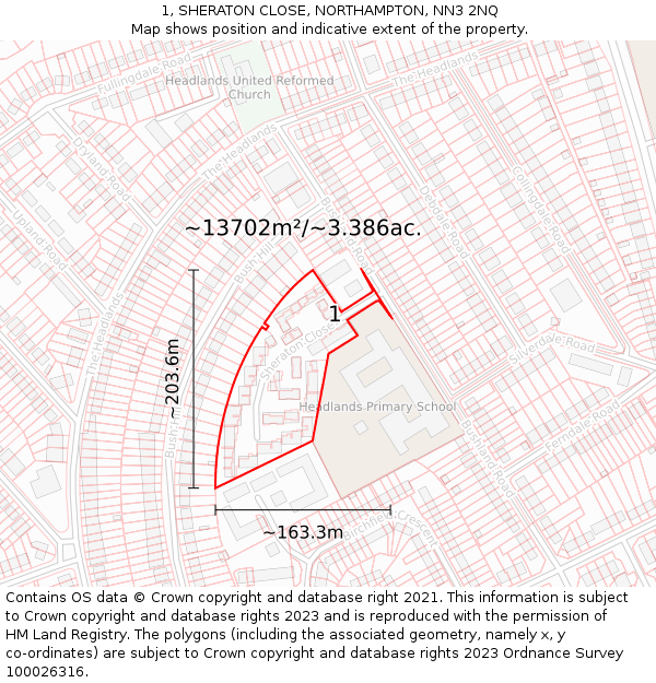 1, SHERATON CLOSE, NORTHAMPTON, NN3 2NQ: Plot and title map