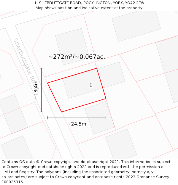 1, SHERBUTTGATE ROAD, POCKLINGTON, YORK, YO42 2EW: Plot and title map