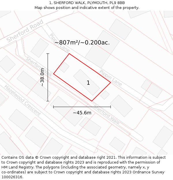 1, SHERFORD WALK, PLYMOUTH, PL9 8BB: Plot and title map