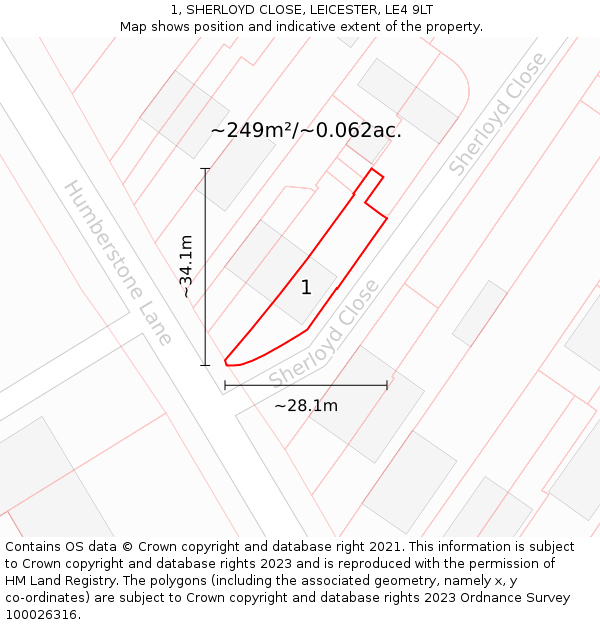 1, SHERLOYD CLOSE, LEICESTER, LE4 9LT: Plot and title map