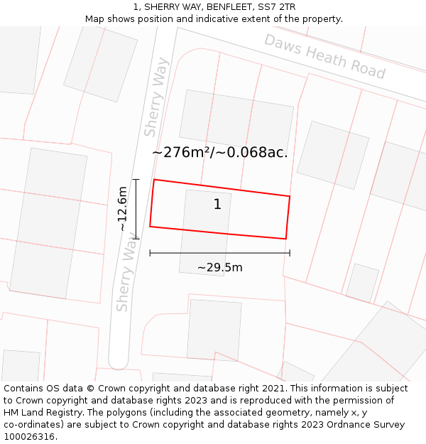 1, SHERRY WAY, BENFLEET, SS7 2TR: Plot and title map