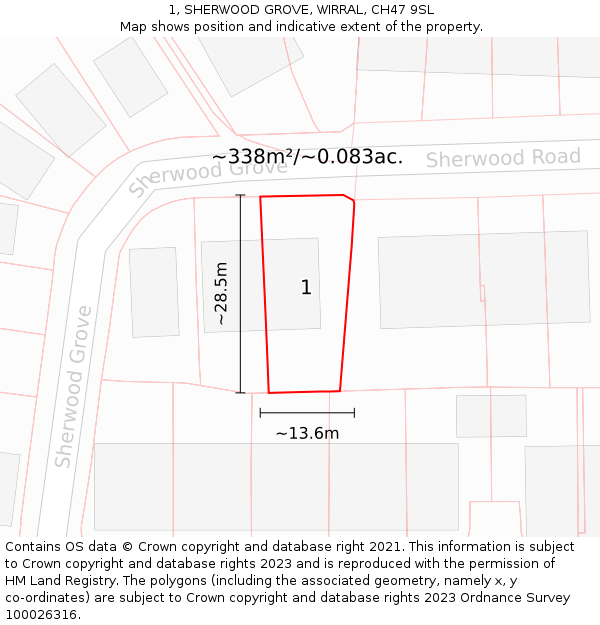 1, SHERWOOD GROVE, WIRRAL, CH47 9SL: Plot and title map