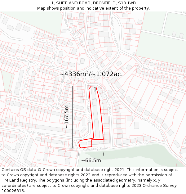 1, SHETLAND ROAD, DRONFIELD, S18 1WB: Plot and title map