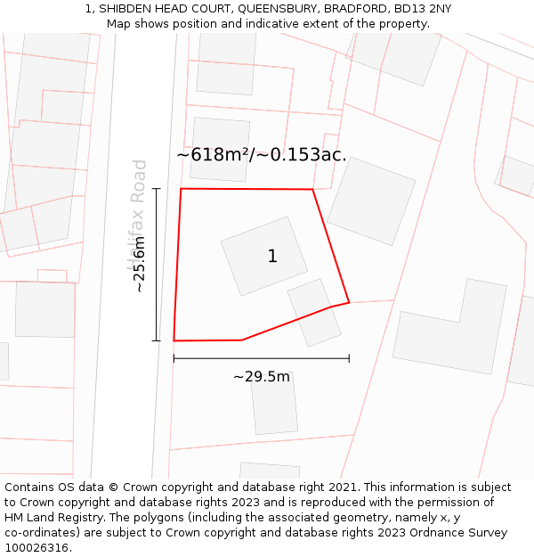 1, SHIBDEN HEAD COURT, QUEENSBURY, BRADFORD, BD13 2NY: Plot and title map