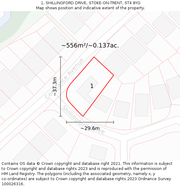 1, SHILLINGFORD DRIVE, STOKE-ON-TRENT, ST4 8YG: Plot and title map