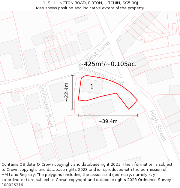 1, SHILLINGTON ROAD, PIRTON, HITCHIN, SG5 3QJ: Plot and title map