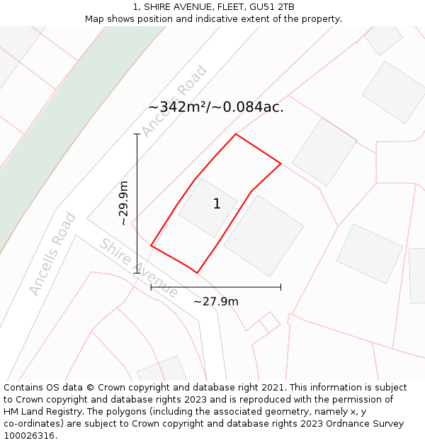 1, SHIRE AVENUE, FLEET, GU51 2TB: Plot and title map