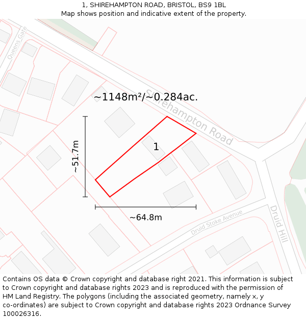 1, SHIREHAMPTON ROAD, BRISTOL, BS9 1BL: Plot and title map