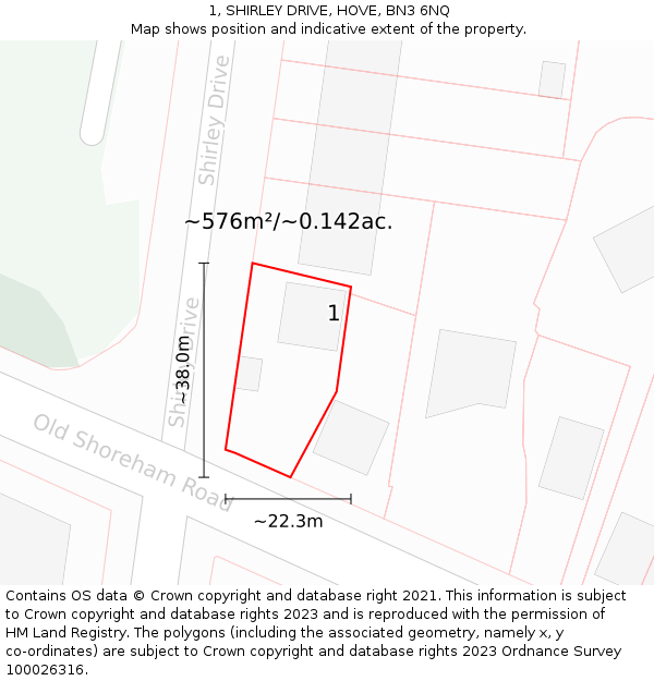 1, SHIRLEY DRIVE, HOVE, BN3 6NQ: Plot and title map