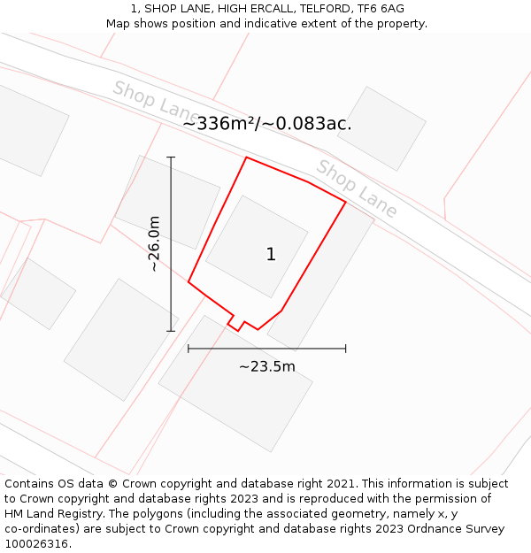 1, SHOP LANE, HIGH ERCALL, TELFORD, TF6 6AG: Plot and title map