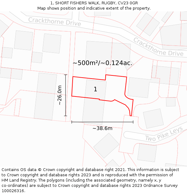 1, SHORT FISHERS WALK, RUGBY, CV23 0GR: Plot and title map