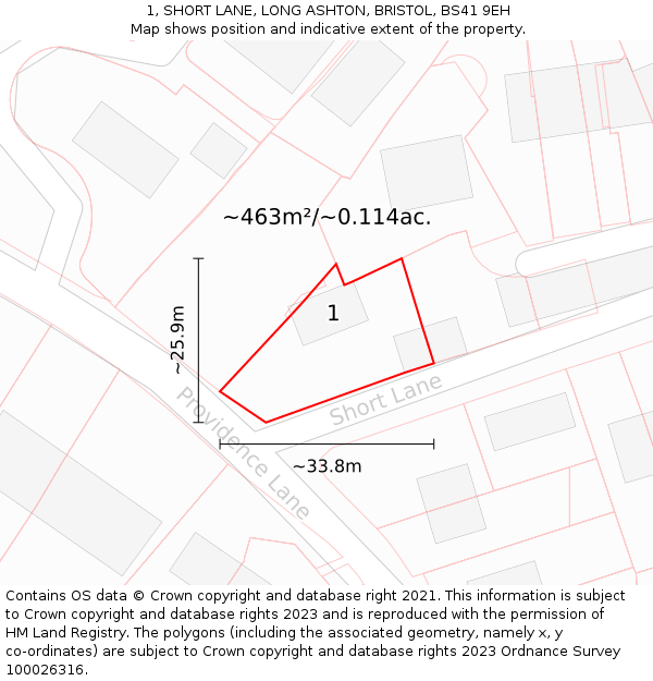 1, SHORT LANE, LONG ASHTON, BRISTOL, BS41 9EH: Plot and title map