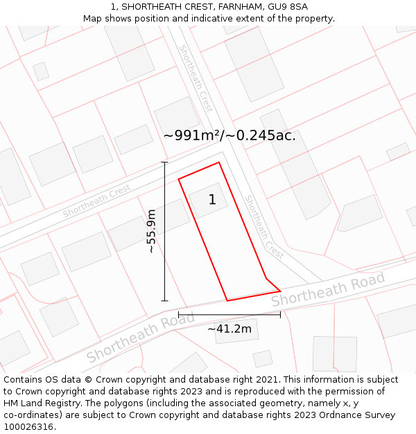 1, SHORTHEATH CREST, FARNHAM, GU9 8SA: Plot and title map