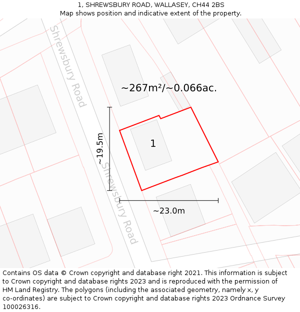 1, SHREWSBURY ROAD, WALLASEY, CH44 2BS: Plot and title map