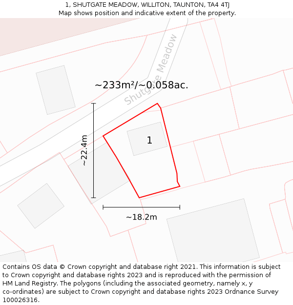 1, SHUTGATE MEADOW, WILLITON, TAUNTON, TA4 4TJ: Plot and title map