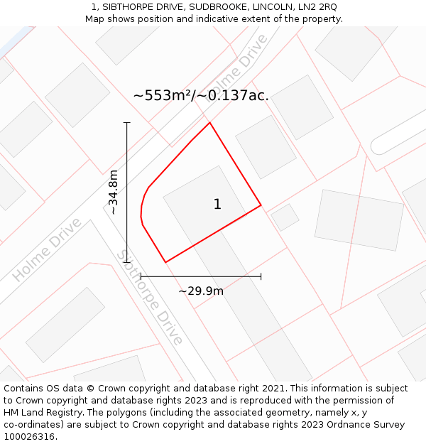 1, SIBTHORPE DRIVE, SUDBROOKE, LINCOLN, LN2 2RQ: Plot and title map