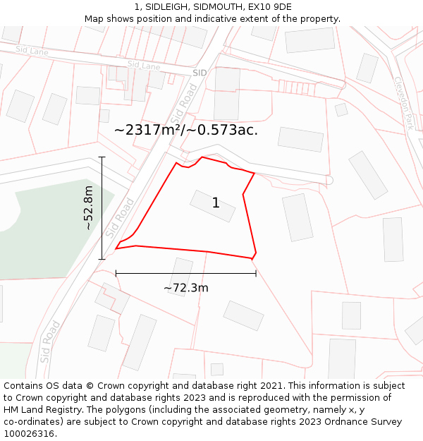 1, SIDLEIGH, SIDMOUTH, EX10 9DE: Plot and title map