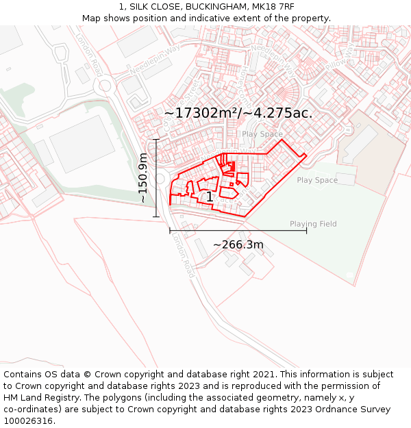 1, SILK CLOSE, BUCKINGHAM, MK18 7RF: Plot and title map