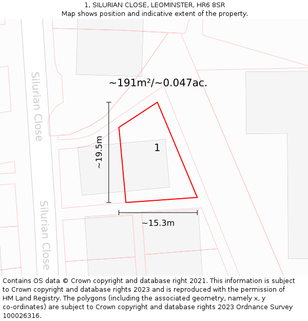 1, SILURIAN CLOSE, LEOMINSTER, HR6 8SR: Plot and title map
