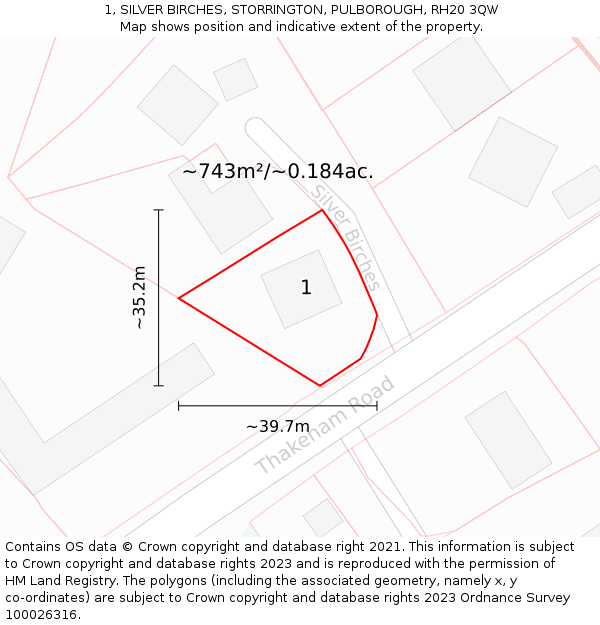 1, SILVER BIRCHES, STORRINGTON, PULBOROUGH, RH20 3QW: Plot and title map