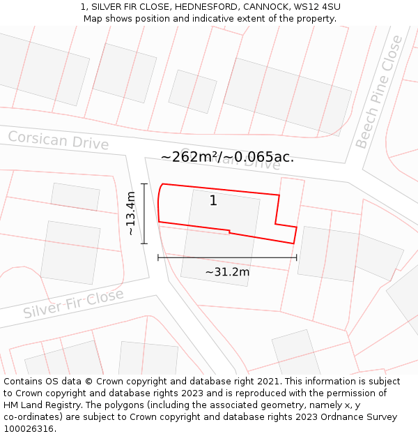 1, SILVER FIR CLOSE, HEDNESFORD, CANNOCK, WS12 4SU: Plot and title map