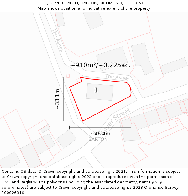 1, SILVER GARTH, BARTON, RICHMOND, DL10 6NG: Plot and title map