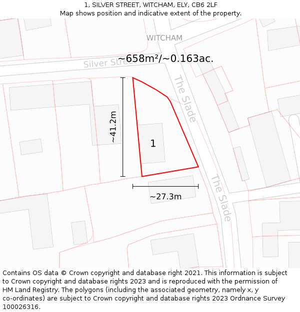 1, SILVER STREET, WITCHAM, ELY, CB6 2LF: Plot and title map