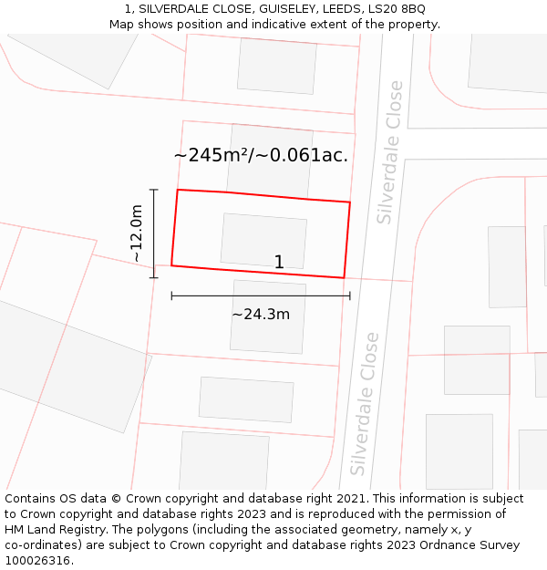 1, SILVERDALE CLOSE, GUISELEY, LEEDS, LS20 8BQ: Plot and title map