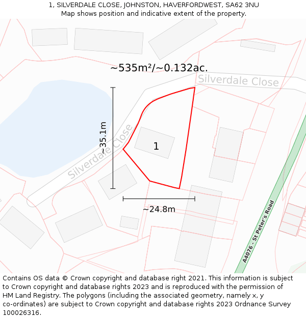 1, SILVERDALE CLOSE, JOHNSTON, HAVERFORDWEST, SA62 3NU: Plot and title map