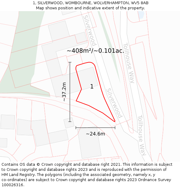 1, SILVERWOOD, WOMBOURNE, WOLVERHAMPTON, WV5 8AB: Plot and title map