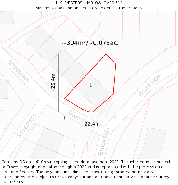 1, SILVESTERS, HARLOW, CM19 5NN: Plot and title map