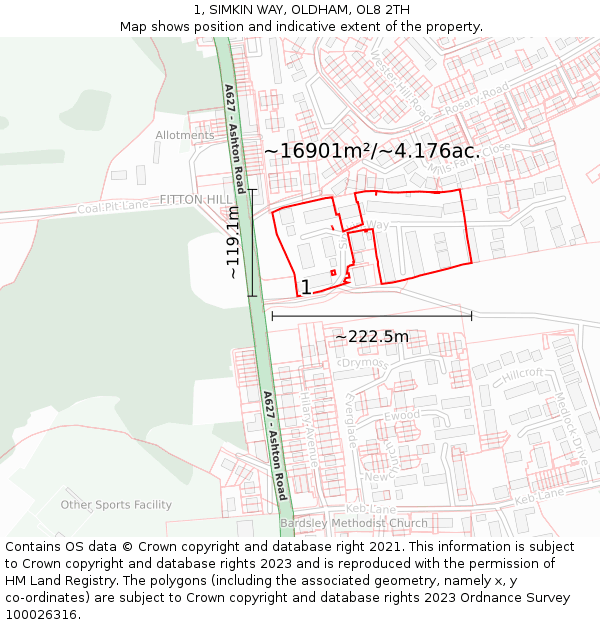 1, SIMKIN WAY, OLDHAM, OL8 2TH: Plot and title map