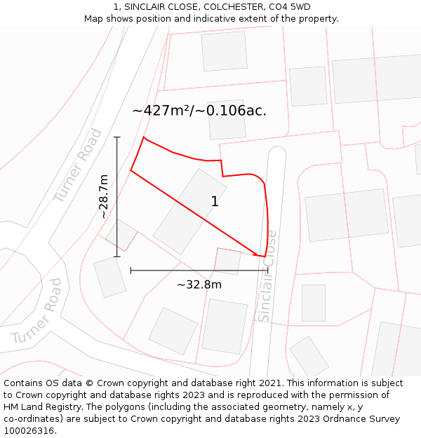 1, SINCLAIR CLOSE, COLCHESTER, CO4 5WD: Plot and title map