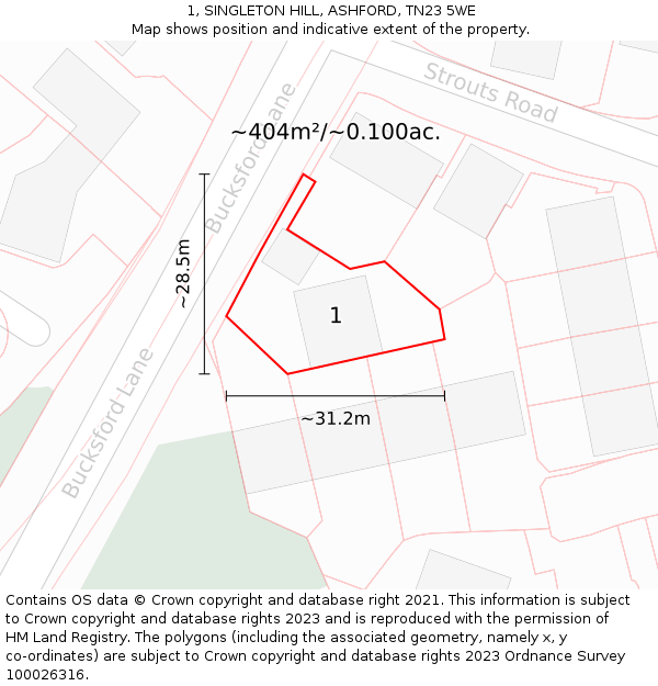 1, SINGLETON HILL, ASHFORD, TN23 5WE: Plot and title map