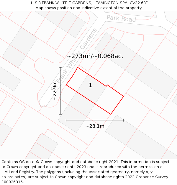 1, SIR FRANK WHITTLE GARDENS, LEAMINGTON SPA, CV32 6RF: Plot and title map