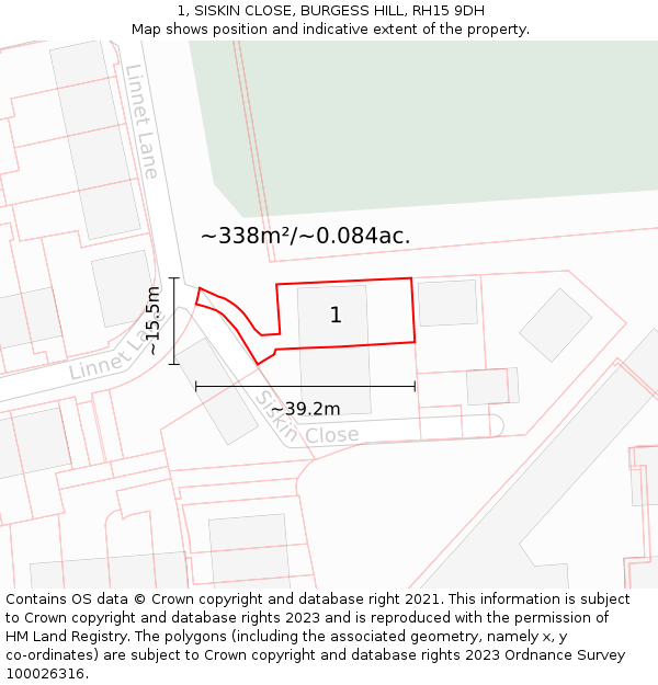 1, SISKIN CLOSE, BURGESS HILL, RH15 9DH: Plot and title map