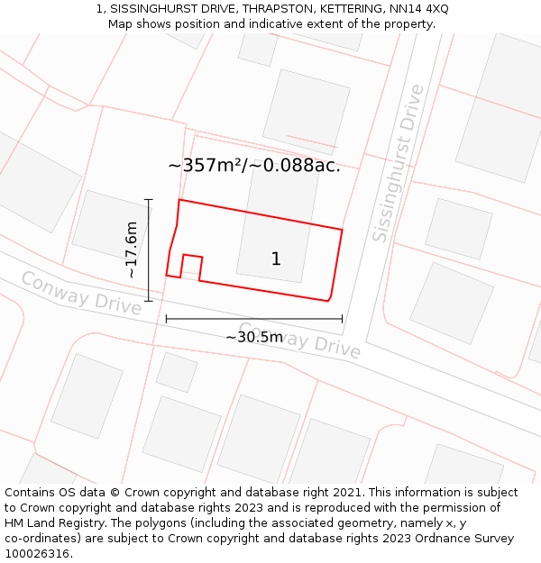 1, SISSINGHURST DRIVE, THRAPSTON, KETTERING, NN14 4XQ: Plot and title map