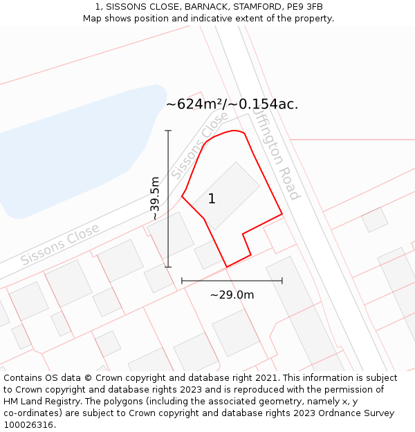 1, SISSONS CLOSE, BARNACK, STAMFORD, PE9 3FB: Plot and title map